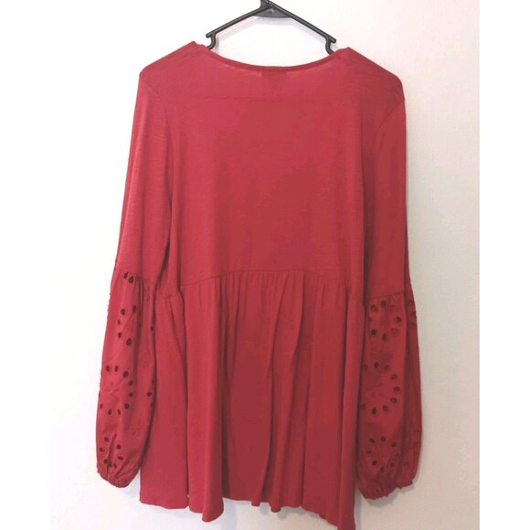 Torrid Red Eyelet Sleeve Peasant Babydoll Top Size 0 (L) Cotton Modal - Picture 5 of 10